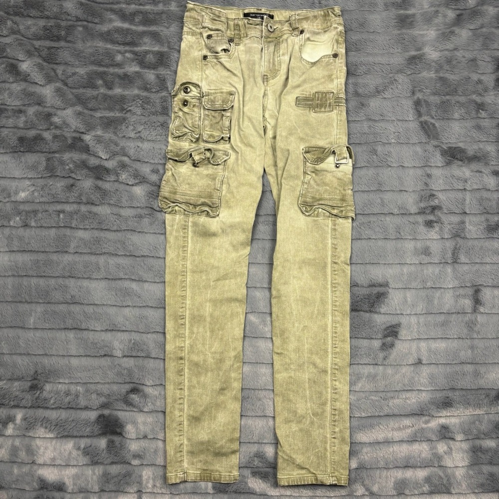Serenede Womens Washed Olive Green Slim Cargo Pants Multi Pocket Size 12